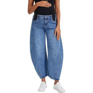 Women's Maternity Baggy Jeans Stretch Denim Low Rise Barrel Pockets